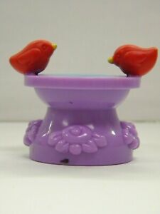 Bird Bath Toy Figure Two Red Cardinals Purple Base Blue Water Plastic Play Toy
