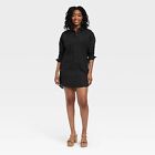 Women's Long Sleeve Mini Shirtdress - Universal Thread Black S