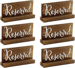Brown Wooden Reserved Signs for Tables 6pk; Rustic Signs with Sign Holders