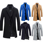 Men Single Breasted Long Jacket Trench Coat Artificia Wool Overcoat Warm Outwear