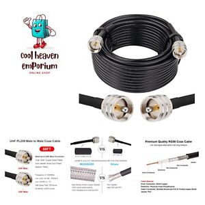 CB Coax Cable 50FT, RG58 UHF PL259 Coaxial Cable UHF Male to UHF Male CB Radi...