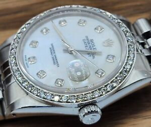 Rolex Mens Datejust 36mm Diamond MOP Dial & Diamond Bezel Watch W/Appraisal