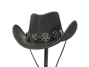 Cowboy Hat With Pentagram Goth  Leather Band Steampunk Costume Top Hat Cosplay