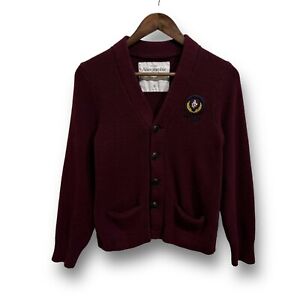 Abercrombie & Fitch Men's Varsity Button Embroidered Logo Cardigan Maroon Small