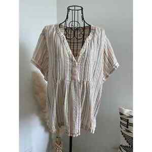 Lucky Brand Striped Babydoll Tunic Top Large