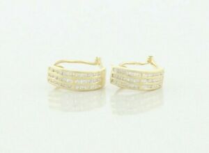 14k Yellow Gold Diamond Earrings Half Hoop Earrings Omega Back