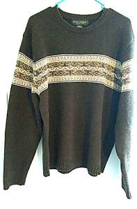 Banana Republic Mens  100% Lambs Wool Sweater XL Brown  Fair Isle Norway