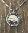Grandma floating locket Necklace custom engraved personalized with birthstones