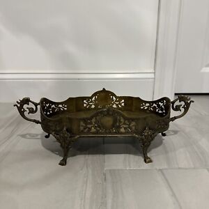New ListingVintage Castilian Brass Footed Centerpiece Tray with Dragon Handles