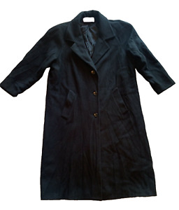 VTG Stephanie Matthews Long Wool Trench Coat Womens XL ExtraLarge Black Overcoat