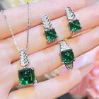 3pc Set Sugar Tower Green Citrine Gems Fashion Women Silver Earring Necklace
