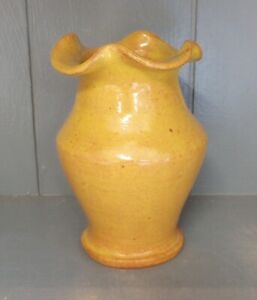 Small Celia Cole Fluted Vase NC Pottery Sunny Mustard Yellow Glaze Signed 2002