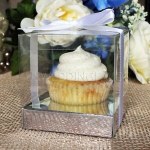 US Wedding Favors(TM) Clear PET Cupcake Boxes w/ Silver or Gold Inserts 3.5