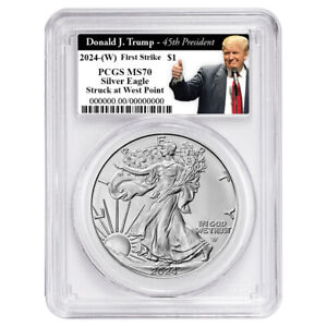 2024 (W) $1 American Silver Eagle PCGS MS70 FS Trump 45th President Label