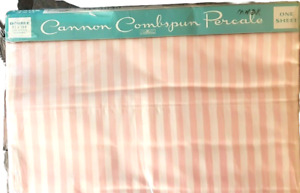 Vintage Cannon Combspun Percale Sheet Pink and White Stripe Double Bed NWD