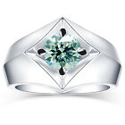 2.06 Ct Vvs-1: Round Blue White Moissanite Diamond Sparkle 925 Silver Men's Ring