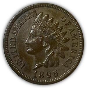 1893 Indian Head Cent Almost Uncirculated AU Coin, Scratch #6607