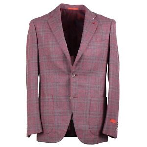 Isaia Berry Pink and Gray Check Soft Wool-Cashmere Sport Coat 40R (Eu 50) NWT