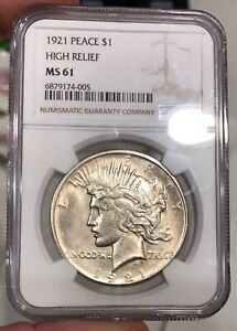 1921 High Relief Peace Dollar graded MS61 by NGC Off White Nice Luster PQ+