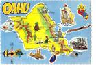 OAHU Island Map Surfing HAWAII Laie Honolulu Fish 4x6 c1960s Vintage Postcard