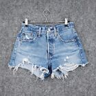 Levis 501 Shorts Women W24 Plus Blue Hot Pants Cut Off Mid Rise Button Fly Denim