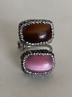 Stunning Vintage Pink/Brown Cat Eye Glass-Chunky Crystal Cocktail Ring Size 6.5