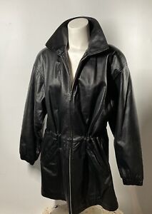 Wilsons Leather Experts Men M Heavyweight Quilt Lined Black Leather Trench Coat