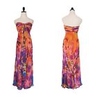 Cache Strapless Maxi Dress Silk Tropical Floral Y2K Vintage Orange Purple 8
