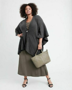 NWT New Womens OS 1X 2X 3X Wrap Plus 100% Cashmere Cape Cardigan Sweater Gray Dk