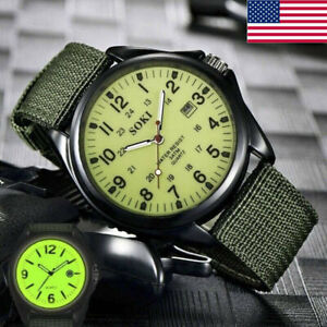 Men Military Army Mens Date Canvas Strap Analog Quartz Sport Wrist Watch Gifts