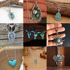 Vintage Silver Turquoise Necklace Pendants Chain Boho Western Women Jewelry Gift