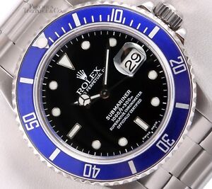 Rolex Mens Submariner Date 16610 Oyster Steel 40mm Watch-Blue Ceramic-Black Dial