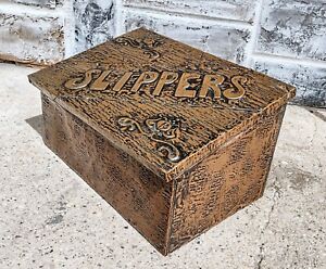 Antique Arts & Crafts Hammered Tooled Copper Slippers Storage Box