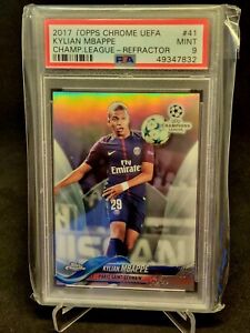 2017 Topps Chrome UCL Soccer Refractor #41 Kylian Mbappe RC Rookie PSA 9 MINT