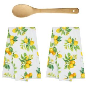 Home Yellow Lemons Kitchen Towel Gift 3 Piece Set with 2 Kitchen Towels and S...