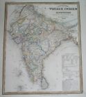 1844 ORIGINAL MAP INDIA BELGAL KASHMIR MUMBAI KOLKATA NEW DELHI CEYLON SIKHS