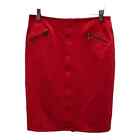 Thalian Pencil Skirt Womens 2 Red Above Knee Pockets Back Slit Stretch Zip