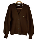 Izod Lacoste Vintage Cardigan Sweater Brown USA Union Made Orlon Medium