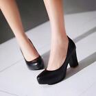 New Womens Ladies work chunky heels Platform Slip On Round Toe Dress Single Shoe