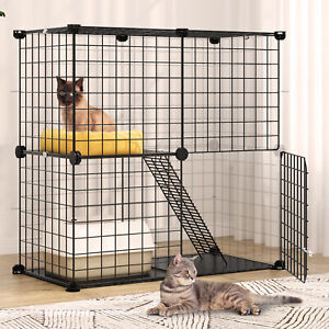 2 Tier Cat Cage Indoor Cat Enclosures Kitten Cage DIY Pet Playpen for 1-2 Cats