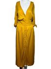 New Just Fab  Dress Womens XL Extra Large Gold Maxi Bohemian Yellow V-Neck