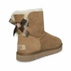 UGG MINI BAILEY BOW II CHESTNUT SUEDE SHEEPSKIN ANKLE BOOTS SIZE US 8/UK 6.5 NEW
