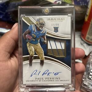 New Listing2016 Panini Immaculate Collegiate /99 Paul Perkins #129 RPA Rookie Patch Auto RC