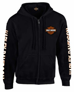 Harley-Davidson Men's Hooded Sweatshirt, Bar & Shield Zip Black Hoodie 30299142