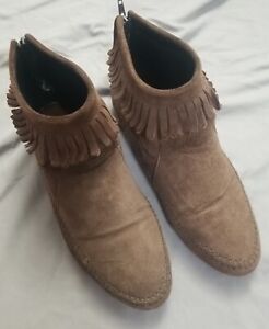Brown Suede Leather Moccasin Booties Women's Size 9