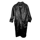 Vintage Wilsons Leather Trench Coat Long Jacket size L Women Black