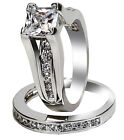 Women's Stainless Steel Princess Cut Top CZ Wedding Ring Set Size 5-11