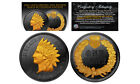 BLACK RUTHENIUM INDIAN HEAD CENT PENNY Coin 24K Gold Highlights 2-Sided with COA
