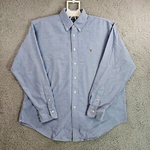 Ralph Lauren Shirt Top Women Size 14 Button Up Long Sleeve Textured Blue - 14