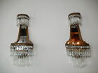~OLD  French Crystal Prisms Bronze Sconces Empire with Mirrors Vintage c 1900~